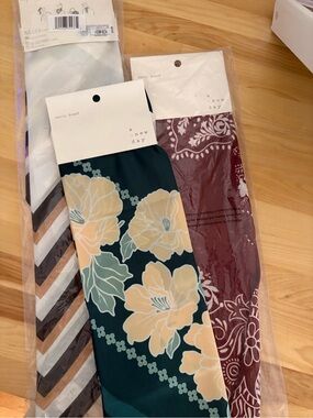 3 Satin Scarves - Teal, Cream, Burgundy, Tan NWT